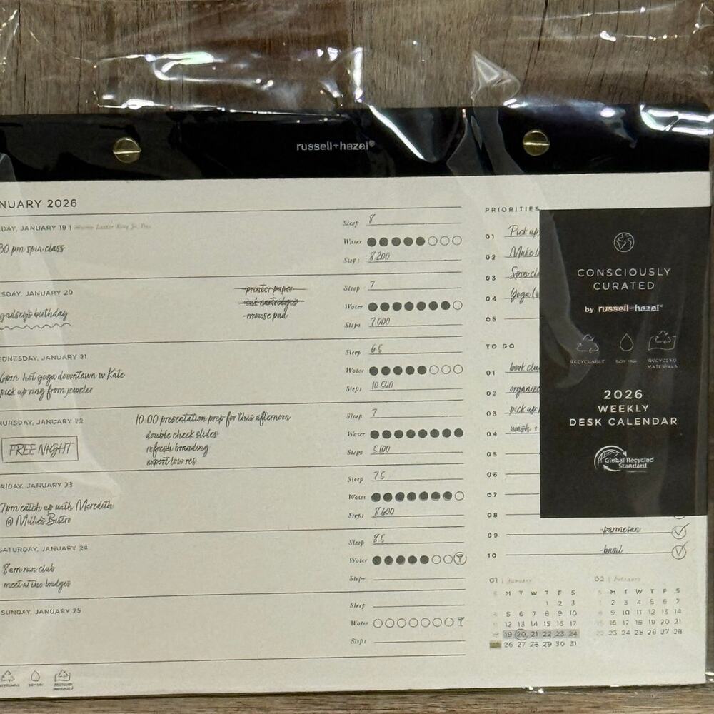 russell+hazel 8"x10" 2026 Recycled Bookcloth Wrap Desk Calendar BLACK - NEW